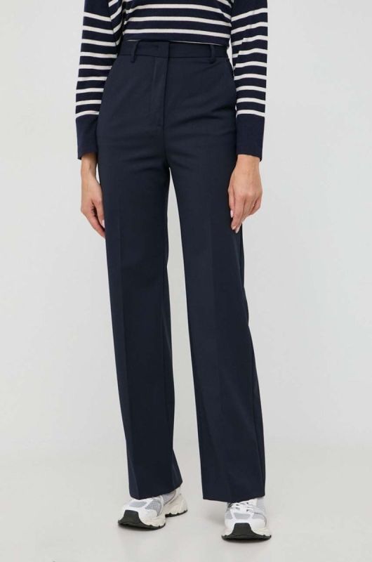 Штани з домішкою вовни Weekend Max Mara x Kate Phelan колір синій прямі висока посадка