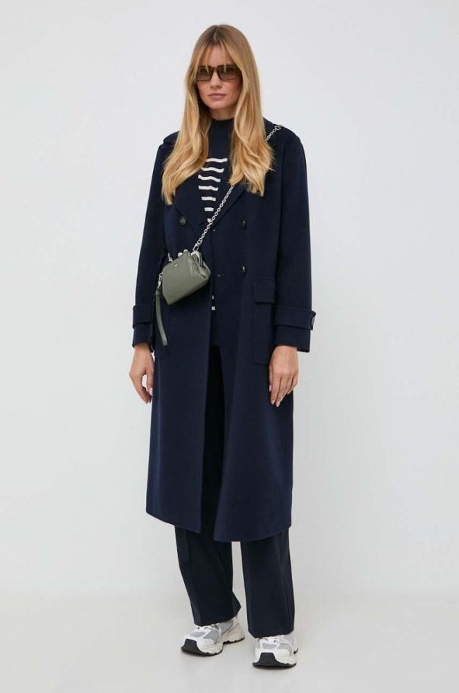 Штани з домішкою вовни Weekend Max Mara x Kate Phelan колір синій прямі висока посадка фото 2