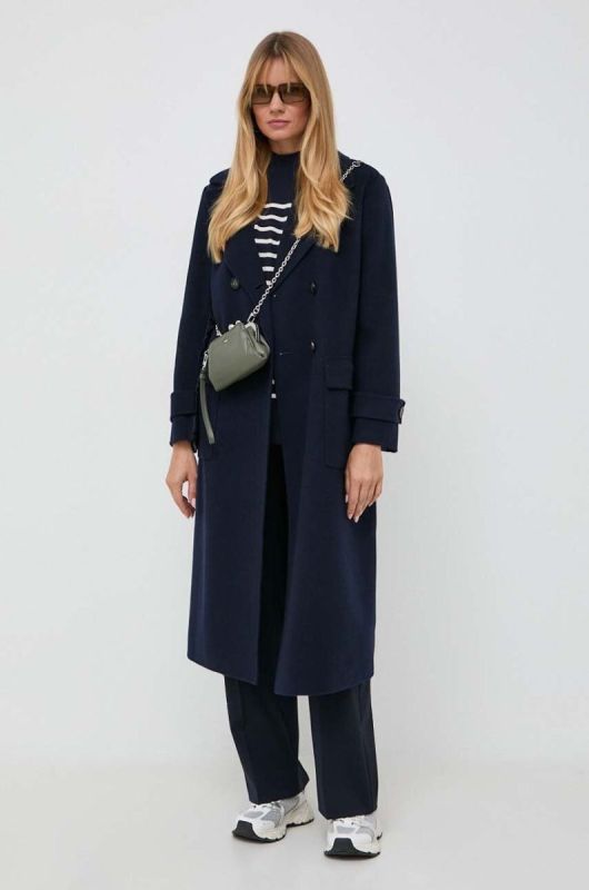 Штани з домішкою вовни Weekend Max Mara x Kate Phelan колір синій прямі висока посадка фото 2