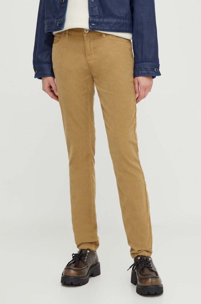 Вельветові штани Marc O'Polo колір бежевий облягаюче середня посадка