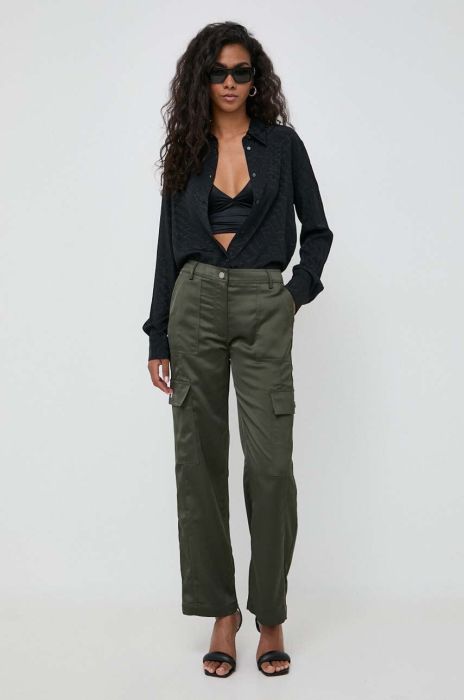 Штани Guess жіночі колір зелений фасон cargo висока посадка (3572027)