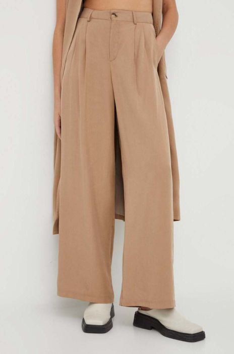 Штани Alohas Valentina жіночі колір бежевий прямі висока посадка