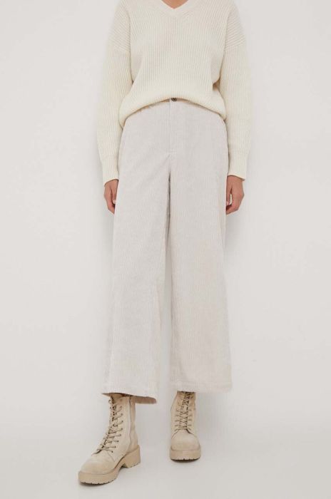 Вельветові штани Pepe Jeans Rihanna колір бежевий широкі висока посадка