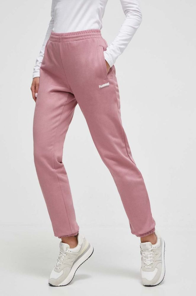 Бавовняні спортивні штани Hummel колір рожевий однотонні