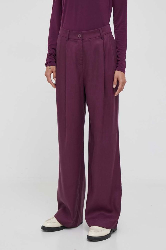 Штани Sisley жіночі колір фіолетовий широке висока посадка