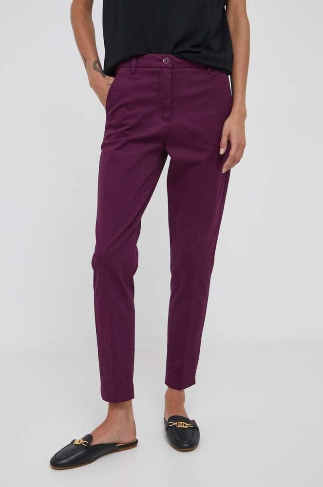 Штани Sisley жіночі колір фіолетовий облягаюче середня посадка
