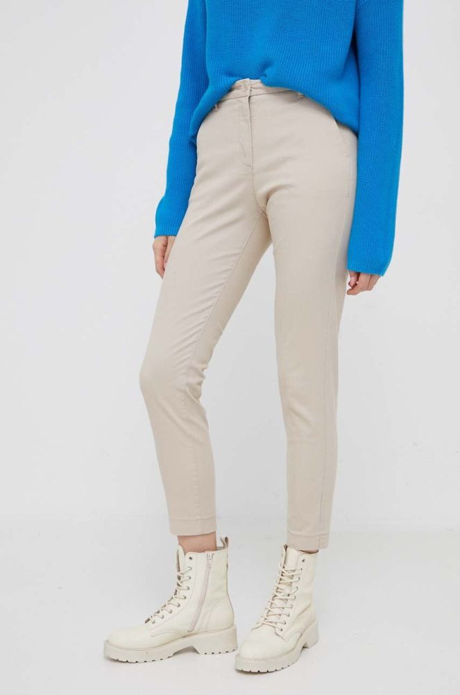 Штани Sisley жіночі колір бежевий облягаюче висока посадка (3551264)