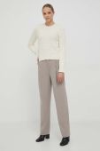 Штани з домішкою вовни Sisley колір бежевий пряме висока посадка
