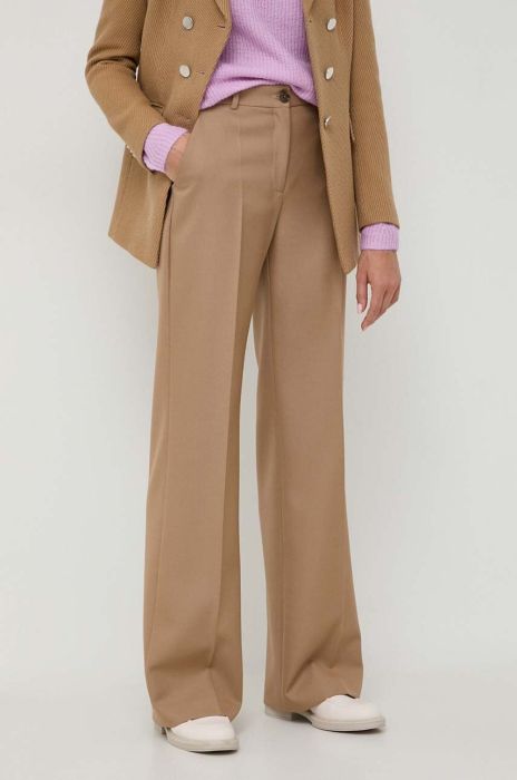 Вовняні штани BOSS колір бежевий кльош висока посадка (3614726)