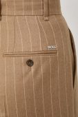 Вовняні штани BOSS колір бежевий кльош висока посадка (3614729)