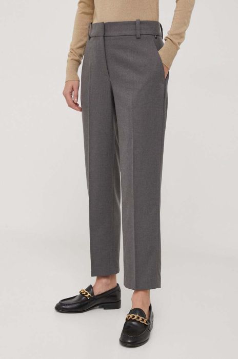 Штани Tommy Hilfiger жіночі колір сірий пряме висока посадка