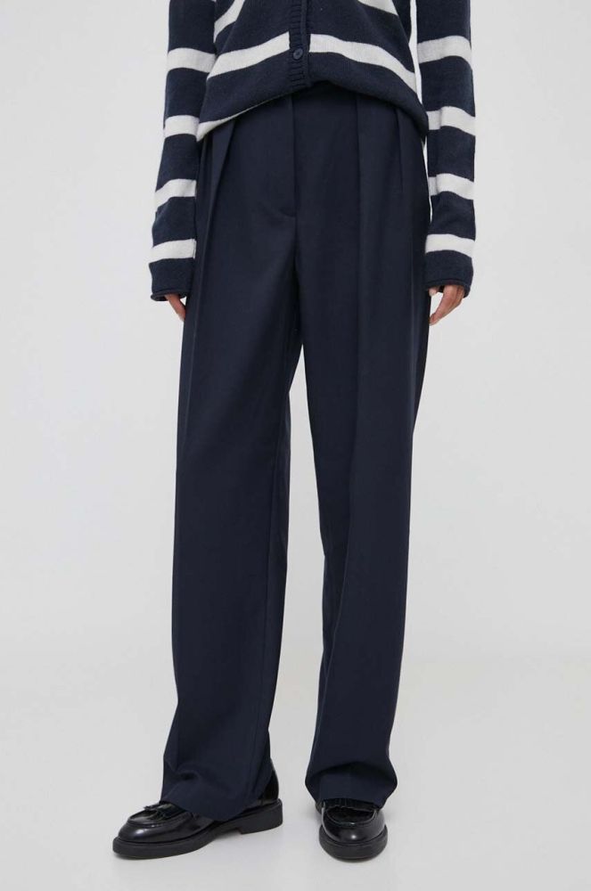 Штани Tommy Hilfiger жіночі колір синій широке висока посадка (3454920)