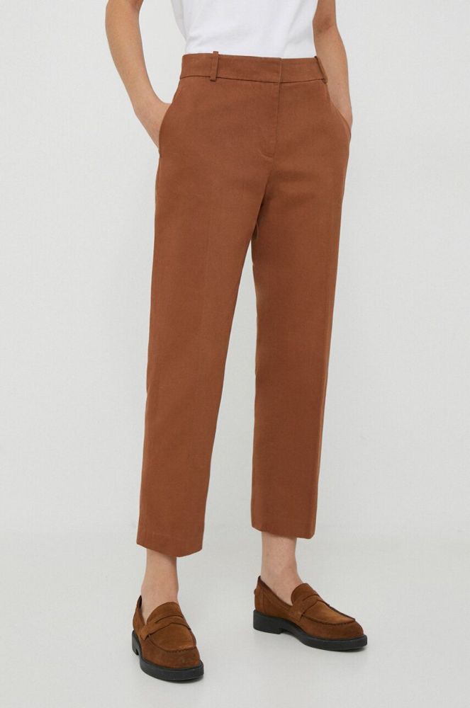 Штани Tommy Hilfiger жіночі колір коричневий пряме висока посадка