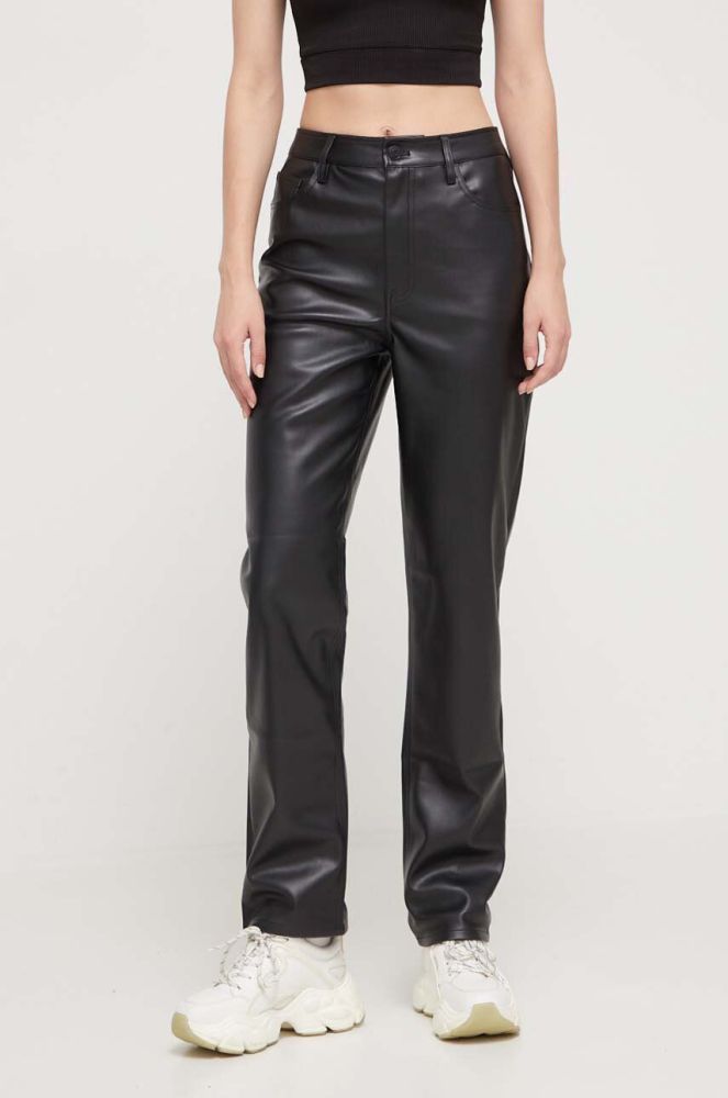 Штани Tommy Jeans жіночі колір чорний пряме висока посадка