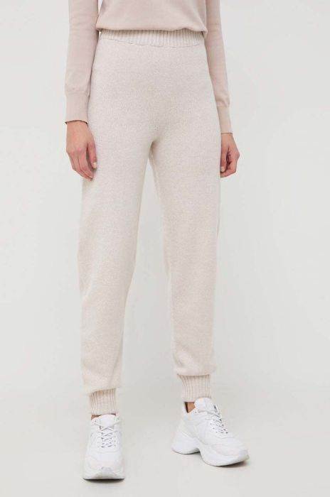 Вовняні штани Twinset колір бежевий однотонні (3645430)