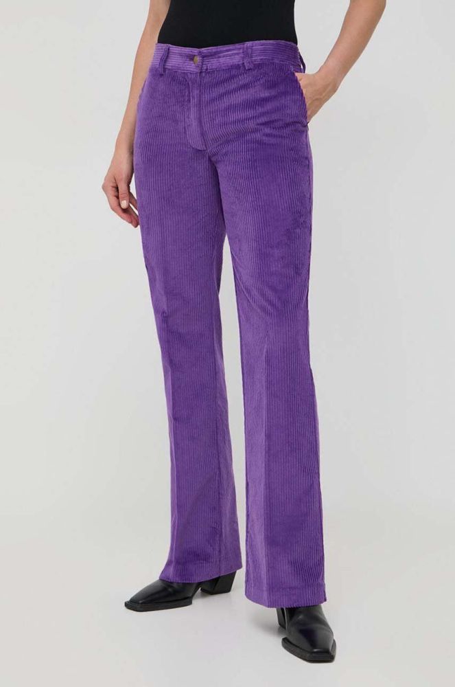 Вельветові штани Twinset колір фіолетовий пряме висока посадка