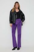 Вельветові штани Twinset колір фіолетовий пряме висока посадка