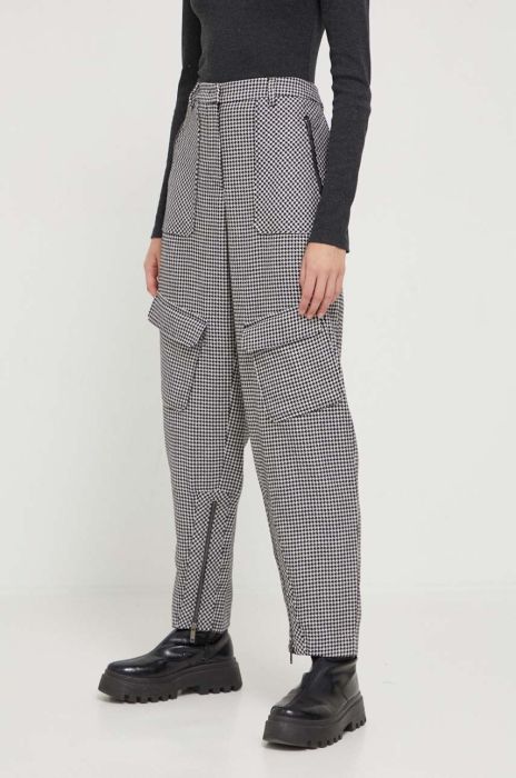 Штани з домішкою вовни Iceberg колір сірий широке висока посадка