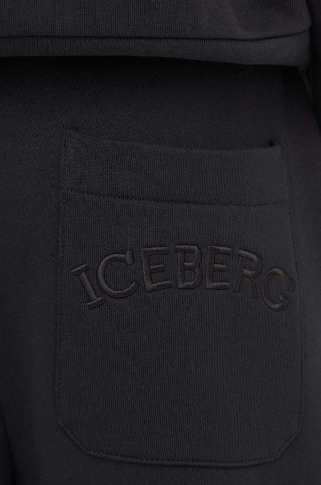 Бавовняні спортивні штани Iceberg колір чорний однотонні фото 4