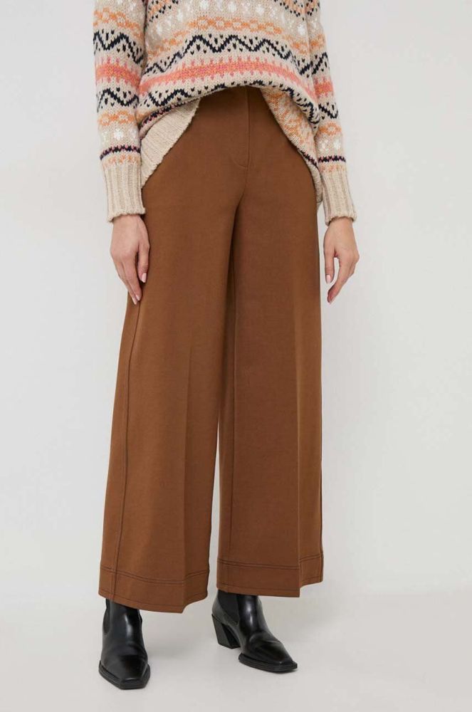 Штани MAX&Co. жіночі колір коричневий широке висока посадка