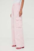 Бавовняні штани Stine Goya Fatuna колір рожевий пряме висока посадка