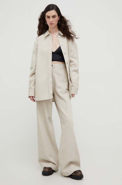 Штани Lovechild жіночі колір бежевий пряме висока посадка (3635261)