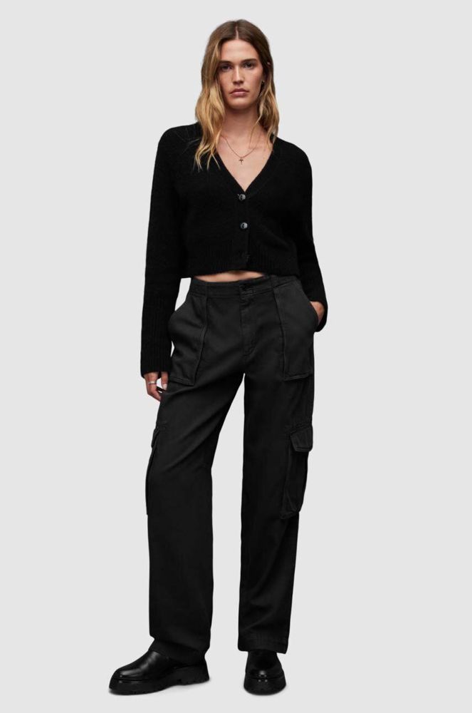 Бавовняні штани AllSaints FRIEDA STRAIGHT жіночі колір чорний фасон cargo середня посадка