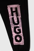 Дитячі бавовняні штани HUGO колір чорний з принтом (3459429)