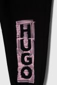 Дитячі бавовняні штани HUGO колір чорний з принтом (3459432)