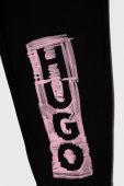 Дитячі бавовняні штани HUGO колір чорний з принтом (3459444)