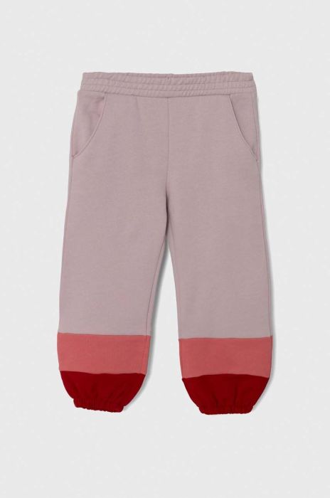 Дитячі бавовняні штани United Colors of Benetton колір фіолетовий візерунок