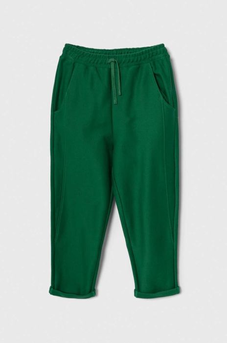 Дитячі бавовняні штани United Colors of Benetton колір зелений однотонні (3497556)