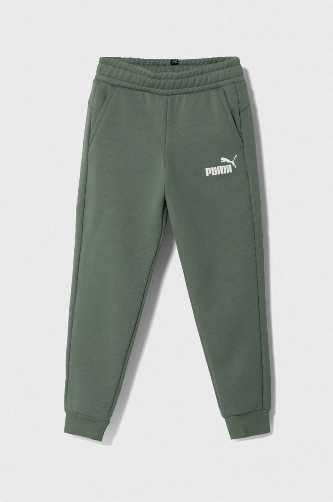 Дитячі спортивні штани Puma ESS Logo Pants FL cl B колір зелений з принтом