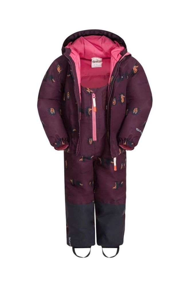 Дитячі штани для зимових видів спорту Jack Wolfskin GLEEL 2L INS PRINT BIB колір бордовий фото 3