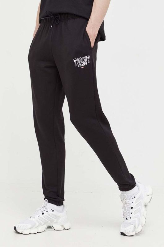 Бавовняні штани Tommy Jeans колір чорний однотонні