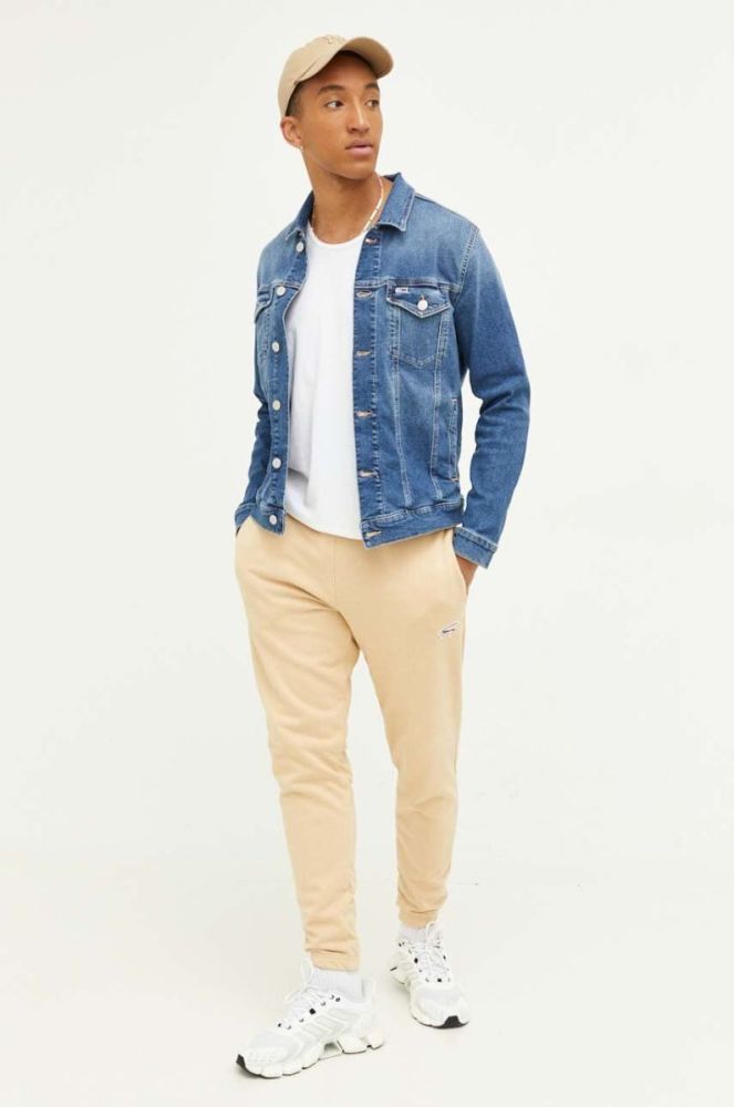 Спортивні штани Tommy Jeans колір бежевий з аплікацією фото 4