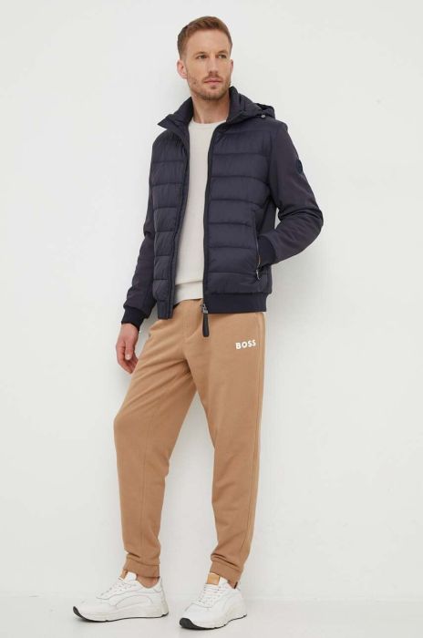 Бавовняні спортивні штани BOSS колір бежевий з принтом