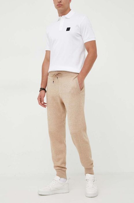 Штани з домішкою вовни BOSS колір бежевий меланж