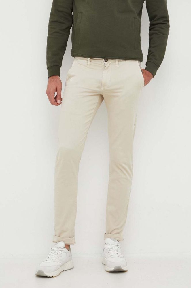 Штани Pepe Jeans Charly чоловічі колір бежевий облягаючі