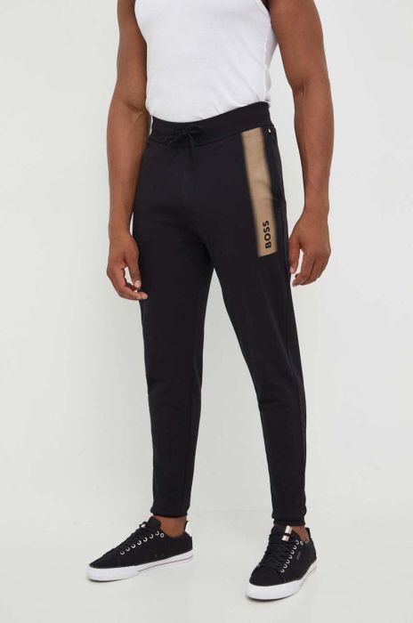 Бавовняні штани BOSS колір чорний з принтом