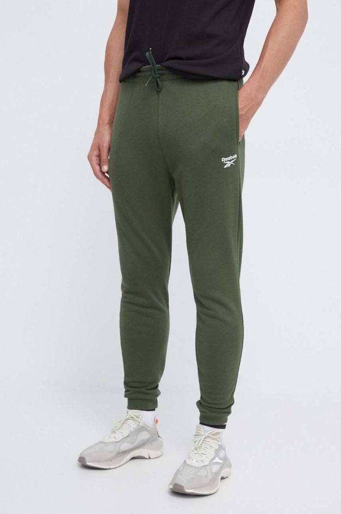 Спортивні штани Reebok колір зелений однотонні (3555152)