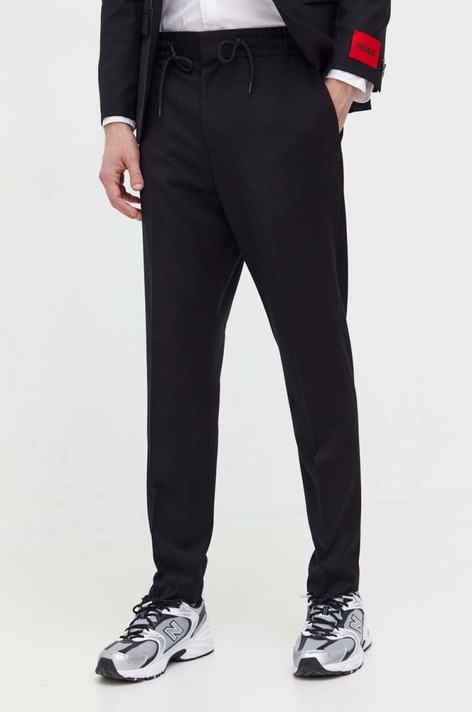 Вовняні штани HUGO колір чорний облягаюче (3508153)