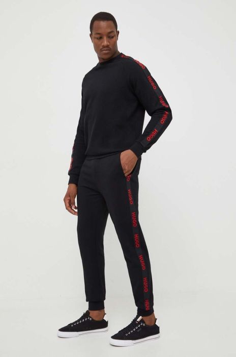 Бавовняні штани лаунж HUGO колір чорний з аплікацією (3501215)