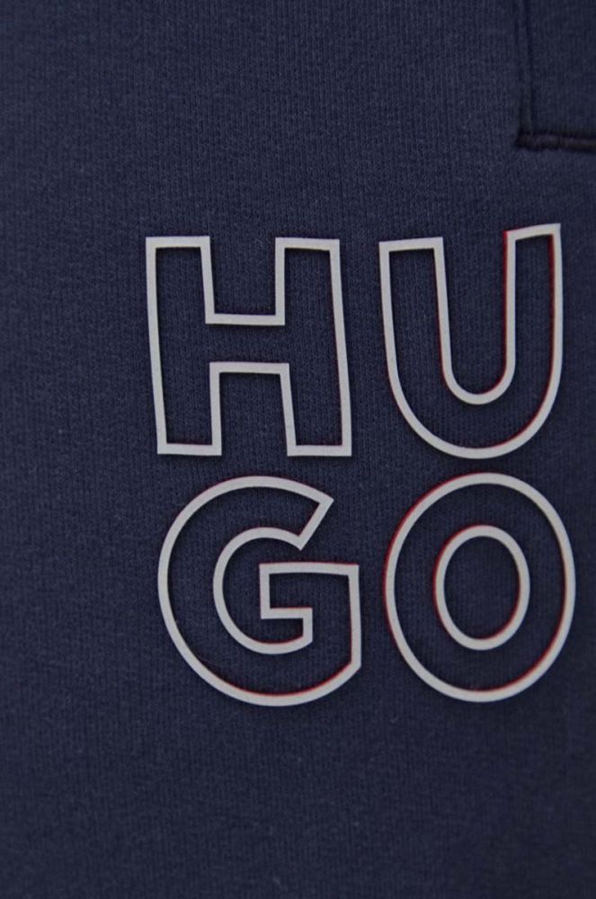 Бавовняні штани лаунж HUGO однотонні колір блакитний фото 4