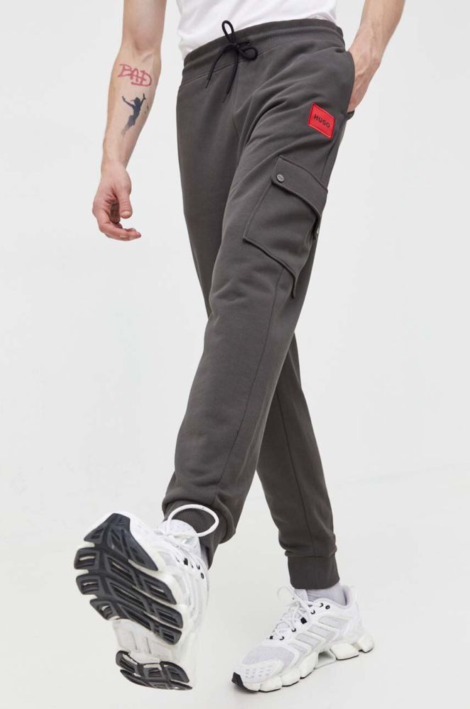 Бавовняні спортивні штани HUGO колір сірий однотонні (3508174)