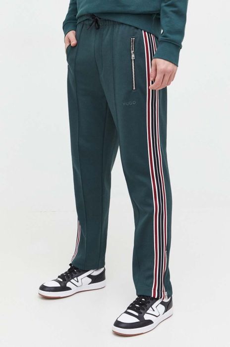 Спортивні штани HUGO колір зелений з аплікацією