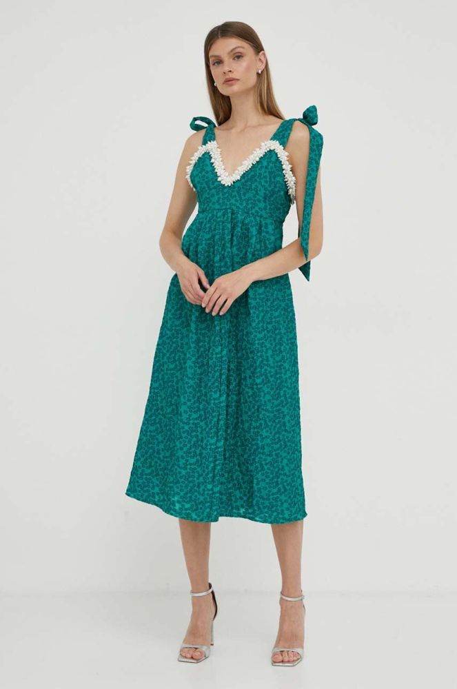 Сукня Custommade колір зелений midi розкльошена