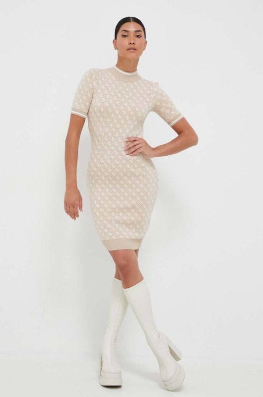Сукня Guess колір бежевий mini облягаюча (3416360) фото 2