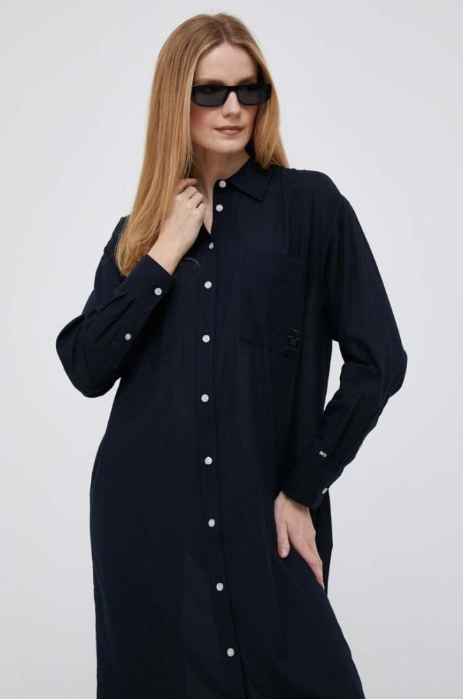 Бавовняна сукня Tommy Hilfiger колір синій maxi пряма фото 3