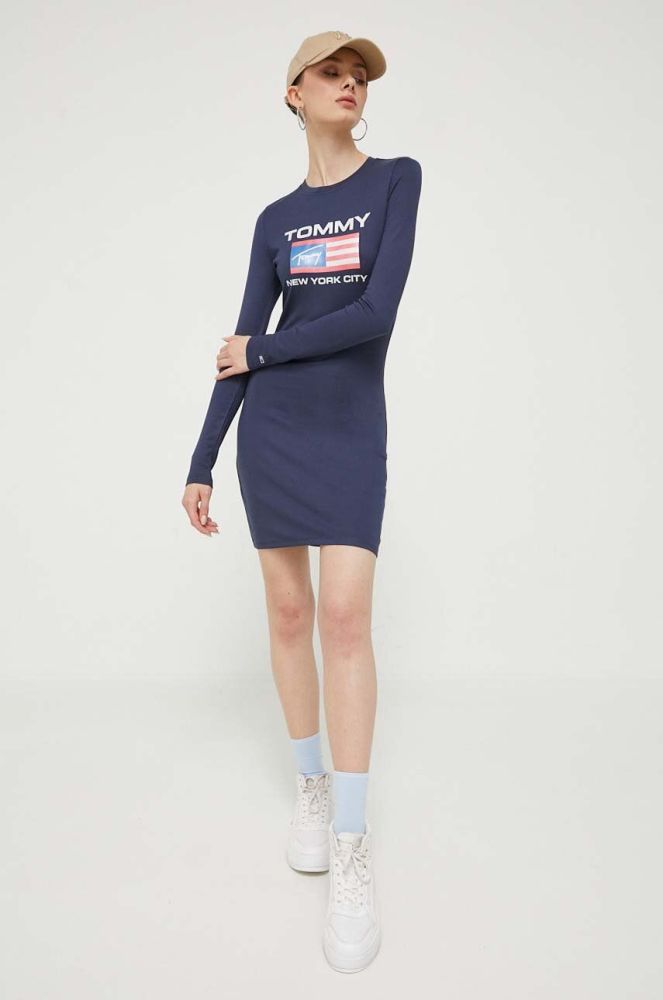 Сукня Tommy Jeans колір синій mini облягаюча (3376916)